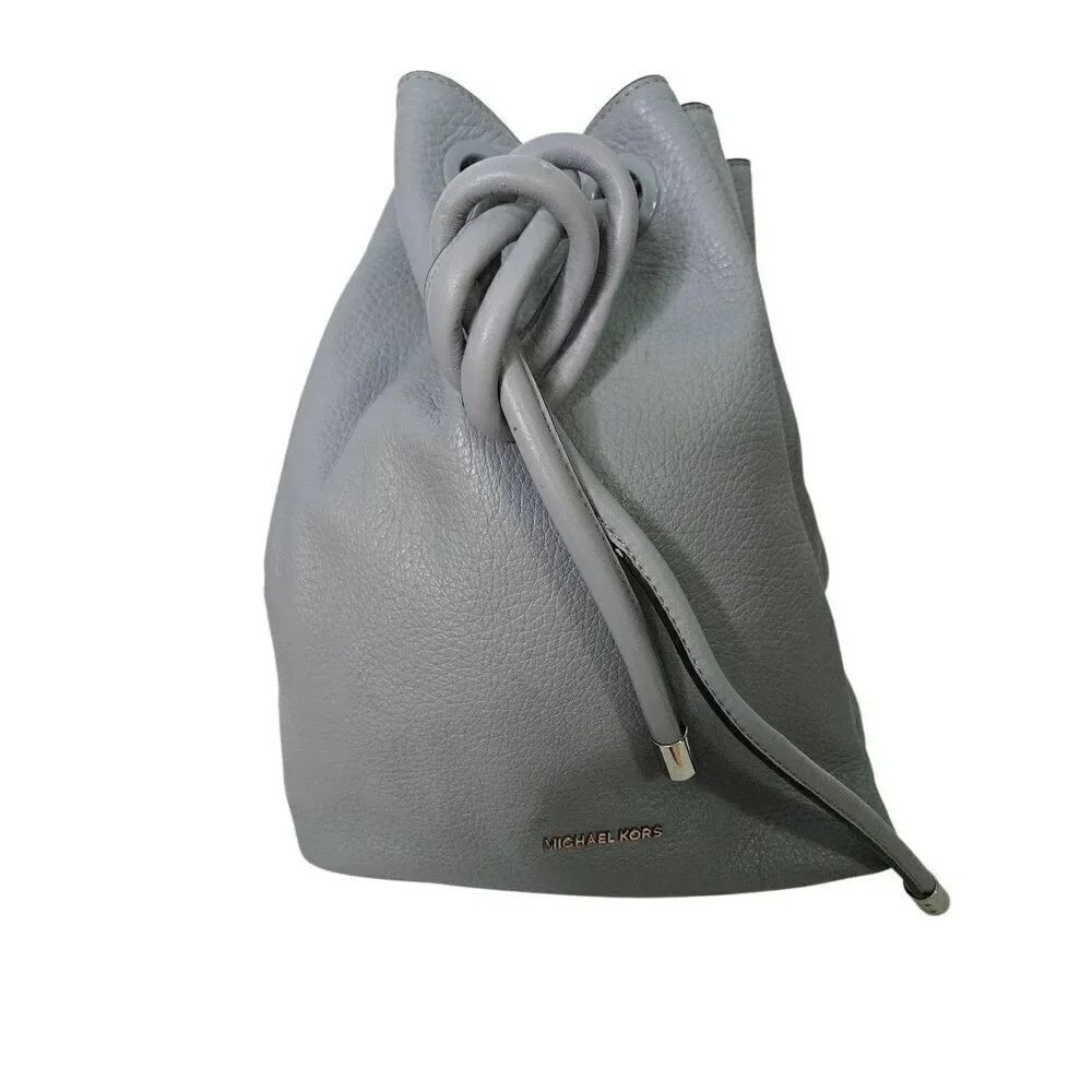 Michael Kors grey blue drawstring pebble leather backpack purse with matching wa